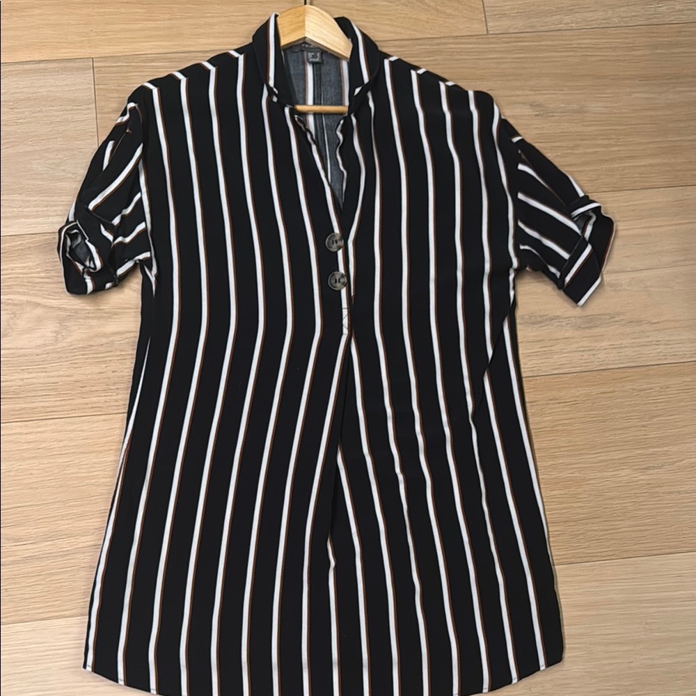Black and White Mini Dress with Striking Stripes